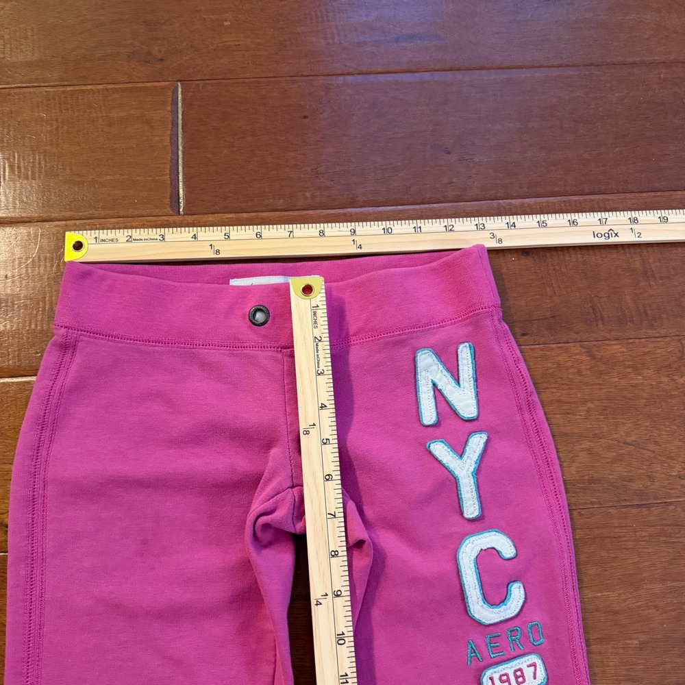 Aeropostale Sweatpants Womens XS Pink NYC Aero 1987 Graphic Flare Leg Y2K Lounge - Picture 6 of 8